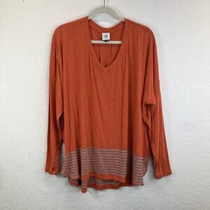 CAbi Hangout tee Bossa Nova stripe V-Neck Top Oversized, Size XL, boho, casual